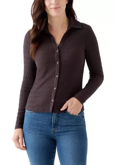 Women's Dreamgirl Textured Knit Button Up Top