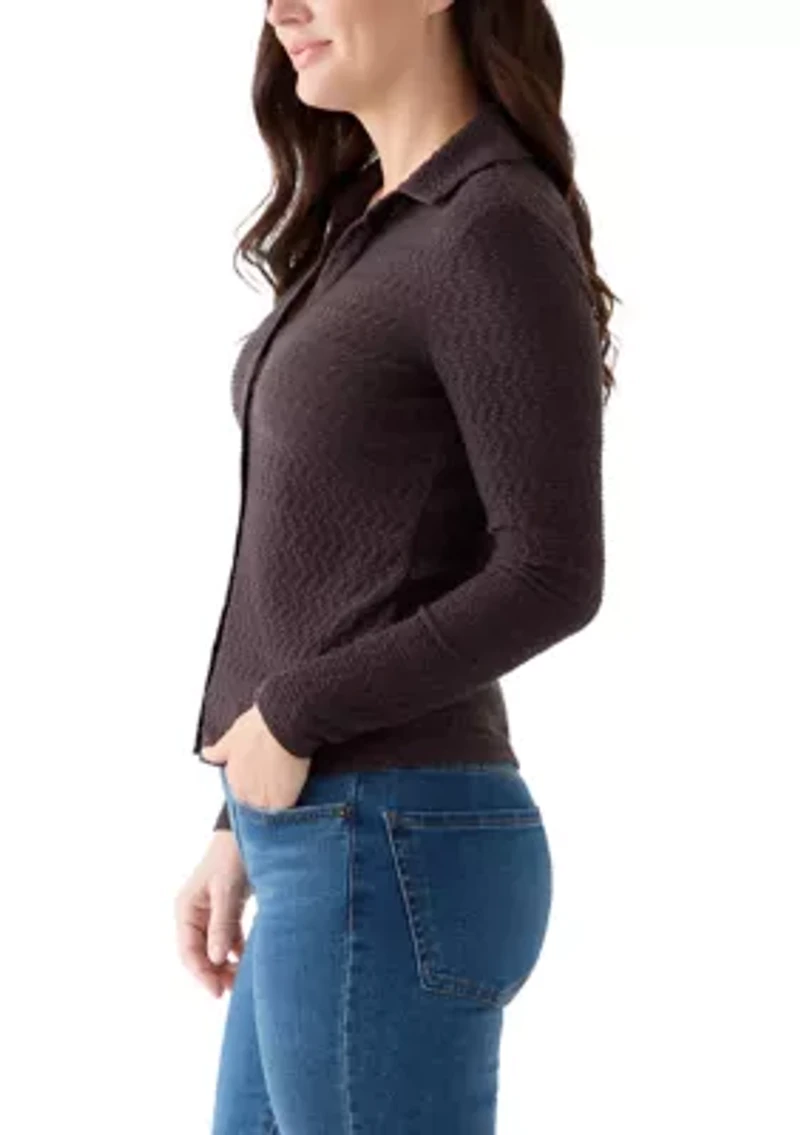 Women's Dreamgirl Textured Knit Button Up Top