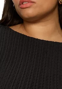 Plus Long Sleeve Boat Neck Textured Top
