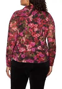 Plus Fitted Mesh Button Up Top with Lined Bodice