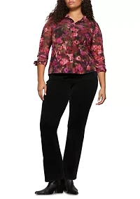 Plus Fitted Mesh Button Up Top with Lined Bodice