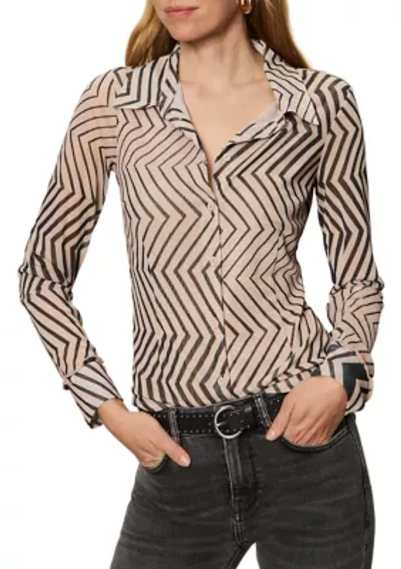 Women's Long Sleeve Button Front Femme Knit Top