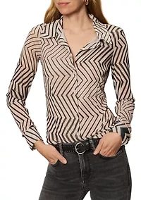 Women's Long Sleeve Button Front Femme Knit Top