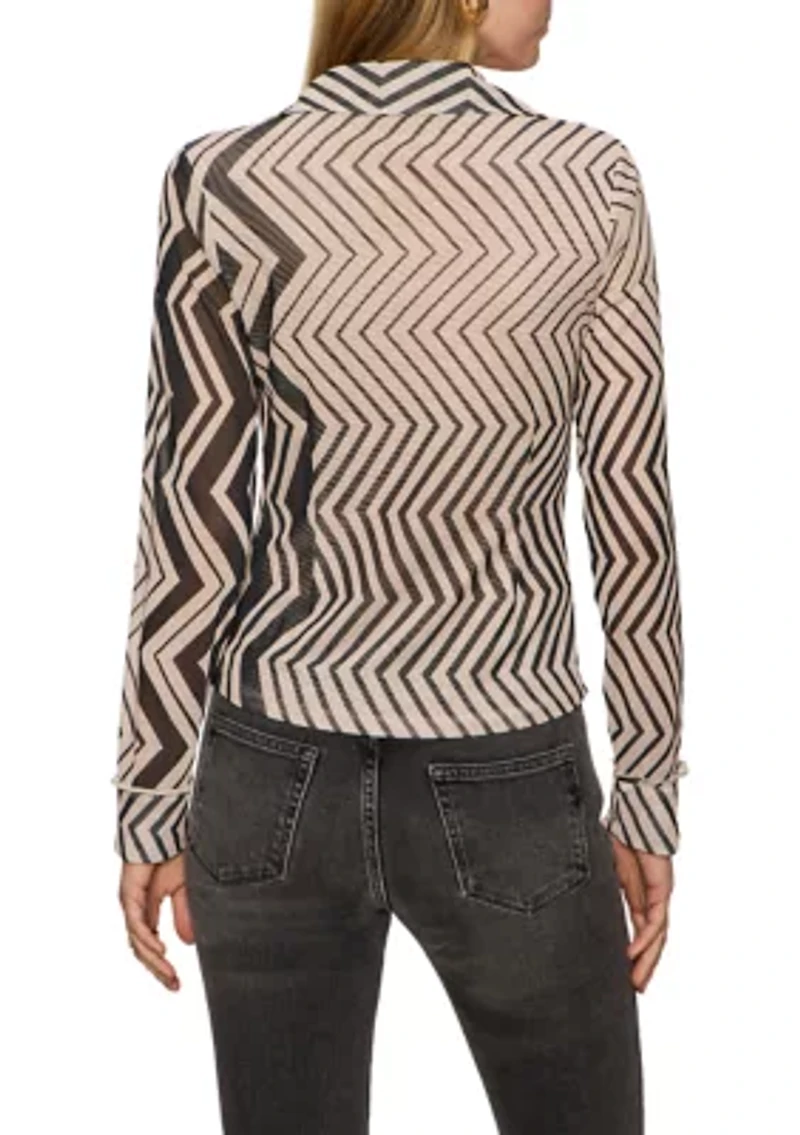 Women's Long Sleeve Button Front Femme Knit Top