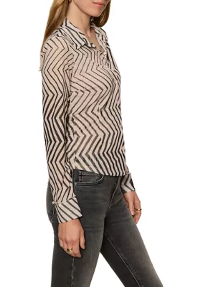 Women's Long Sleeve Button Front Femme Knit Top