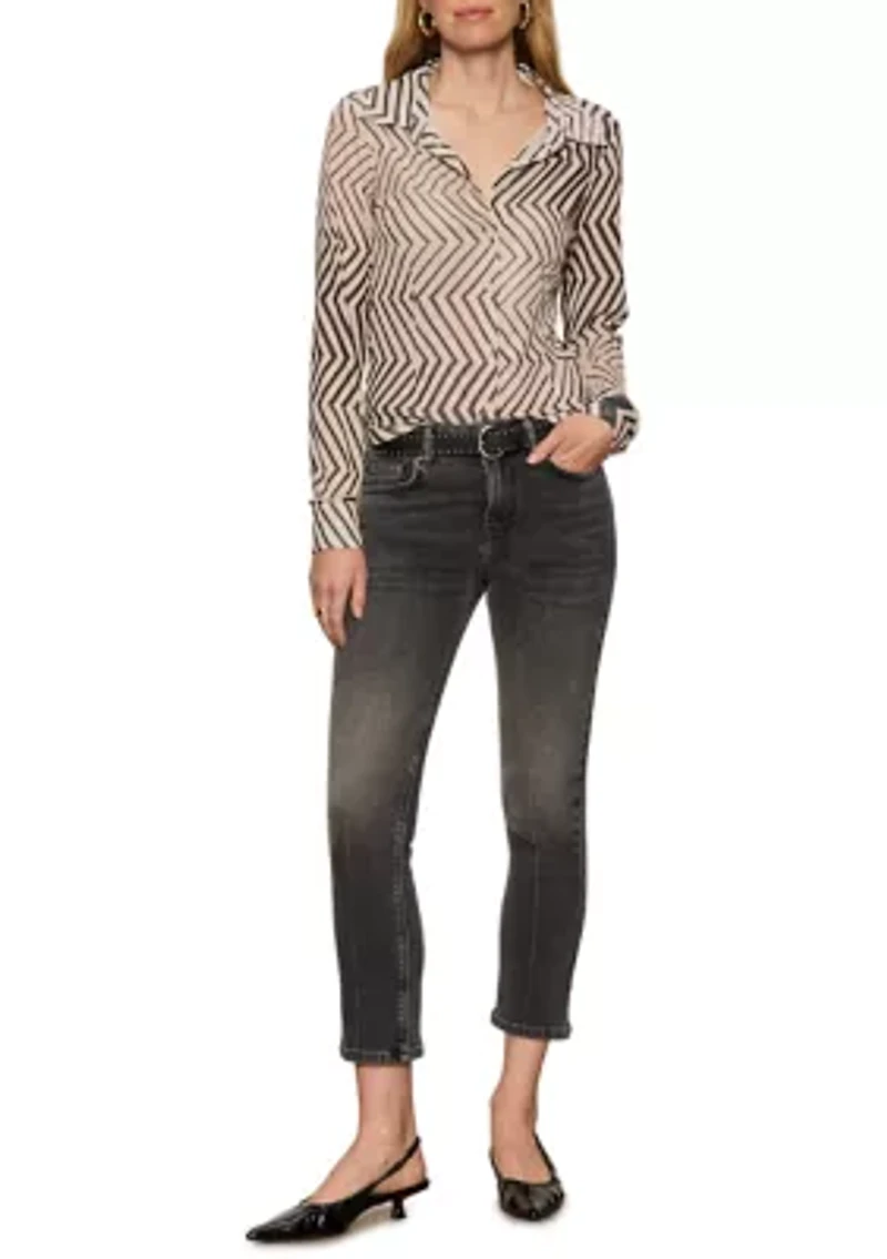 Women's Long Sleeve Button Front Femme Knit Top