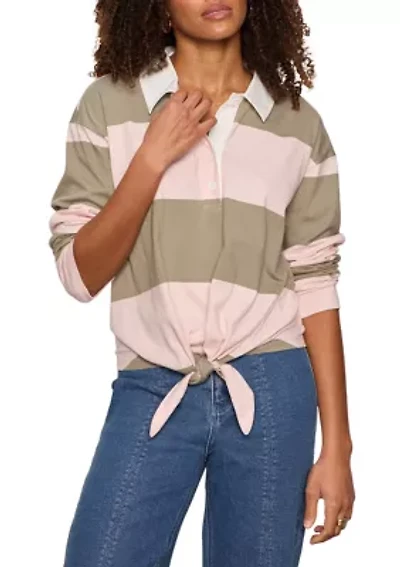 Women's Long Sleeve Rugby Tie Front Shirt