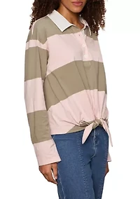 Women's Long Sleeve Rugby Tie Front Shirt