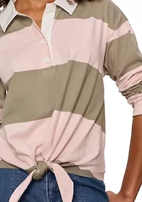 Women's Long Sleeve Rugby Tie Front Shirt