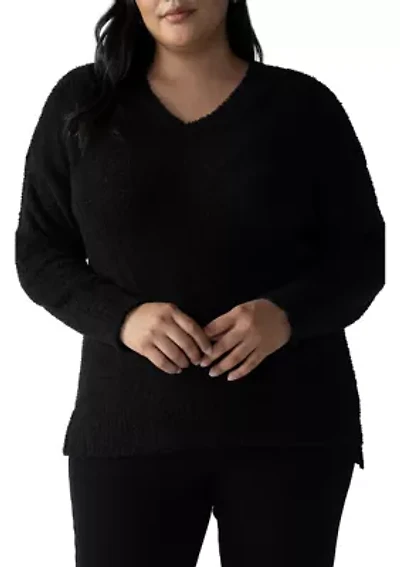 Plus V-Neck Teddy Sweater
