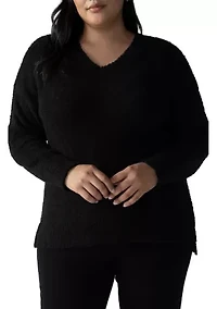 Plus V-Neck Teddy Sweater
