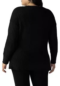 Plus V-Neck Teddy Sweater