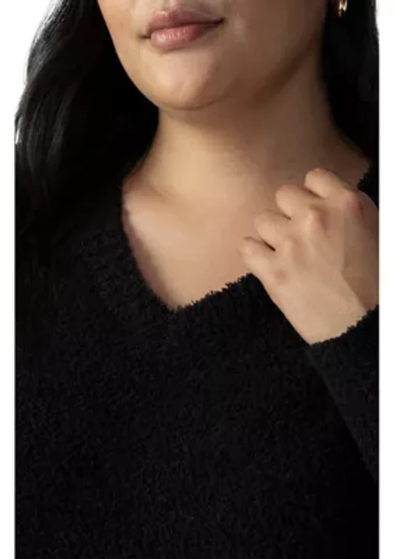 Plus V-Neck Teddy Sweater
