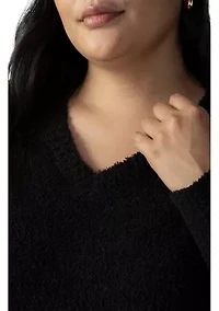 Plus V-Neck Teddy Sweater