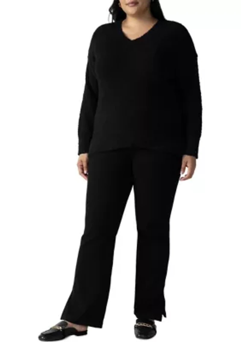 Plus V-Neck Teddy Sweater