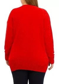 Plus Ribbed V-Neck Chenille Sweater
