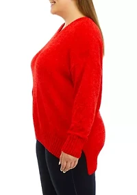 Plus Ribbed V-Neck Chenille Sweater