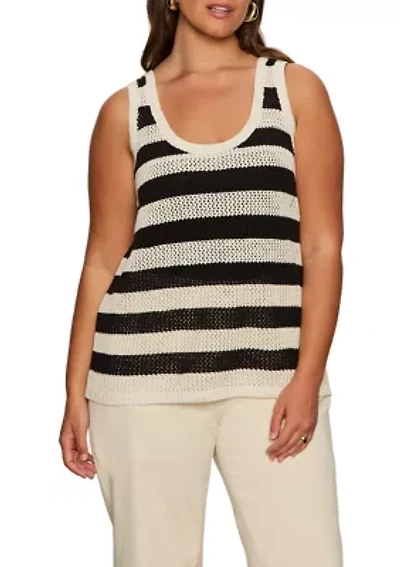 Plus Sleeveless Mesh Stitch Shell Top