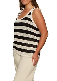 Plus Sleeveless Mesh Stitch Shell Top