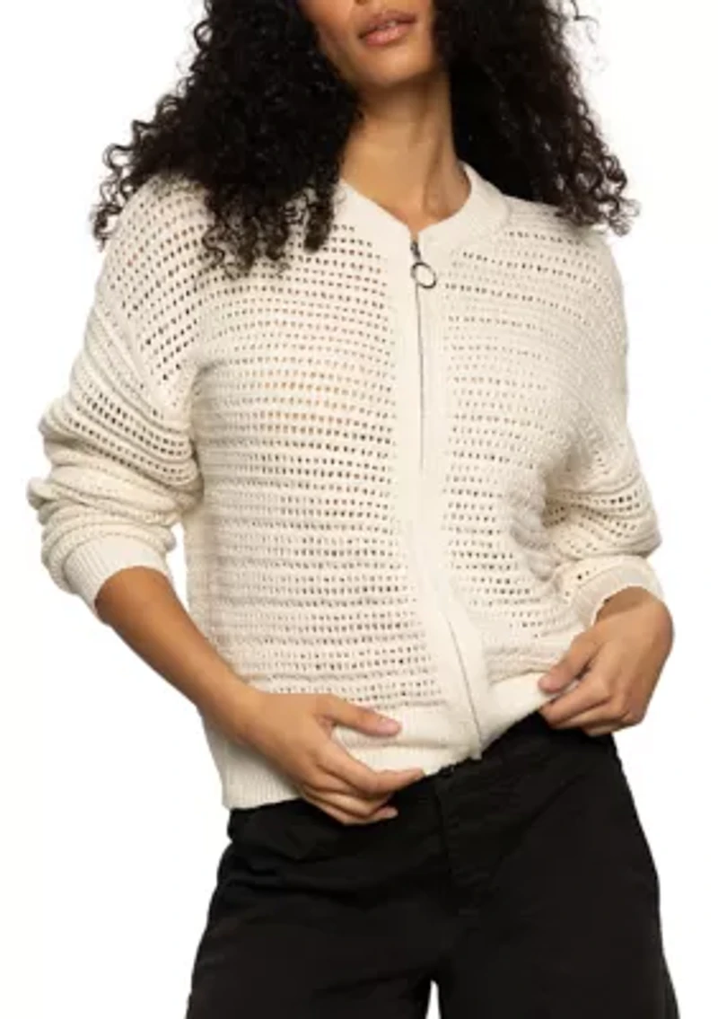 Women's Open Knit Bomber Cardigan