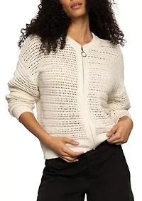 Women's Open Knit Bomber Cardigan