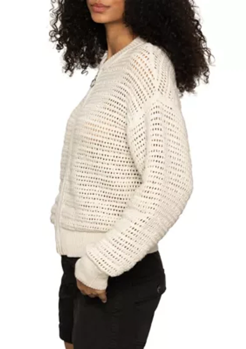 Women's Open Knit Bomber Cardigan