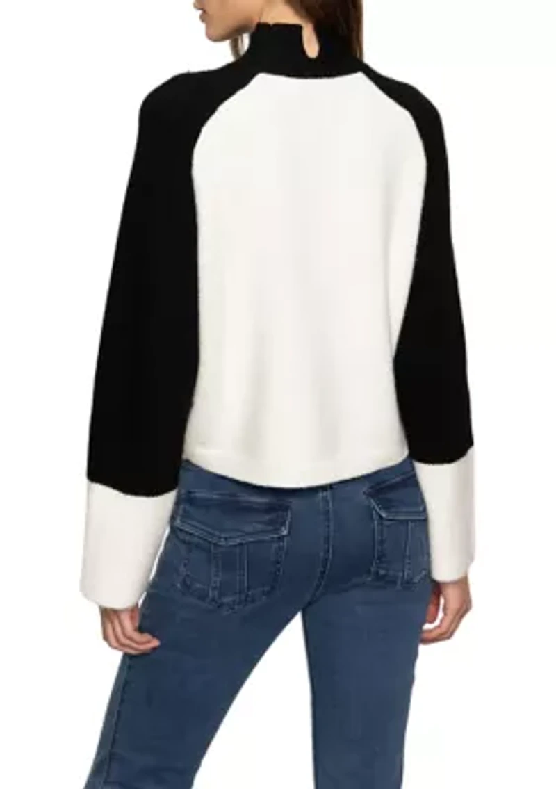 Women's Long Sleeve Two-Tone Mock Neck Downtown Sweater