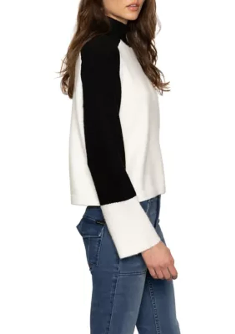 Women's Long Sleeve Two-Tone Mock Neck Downtown Sweater
