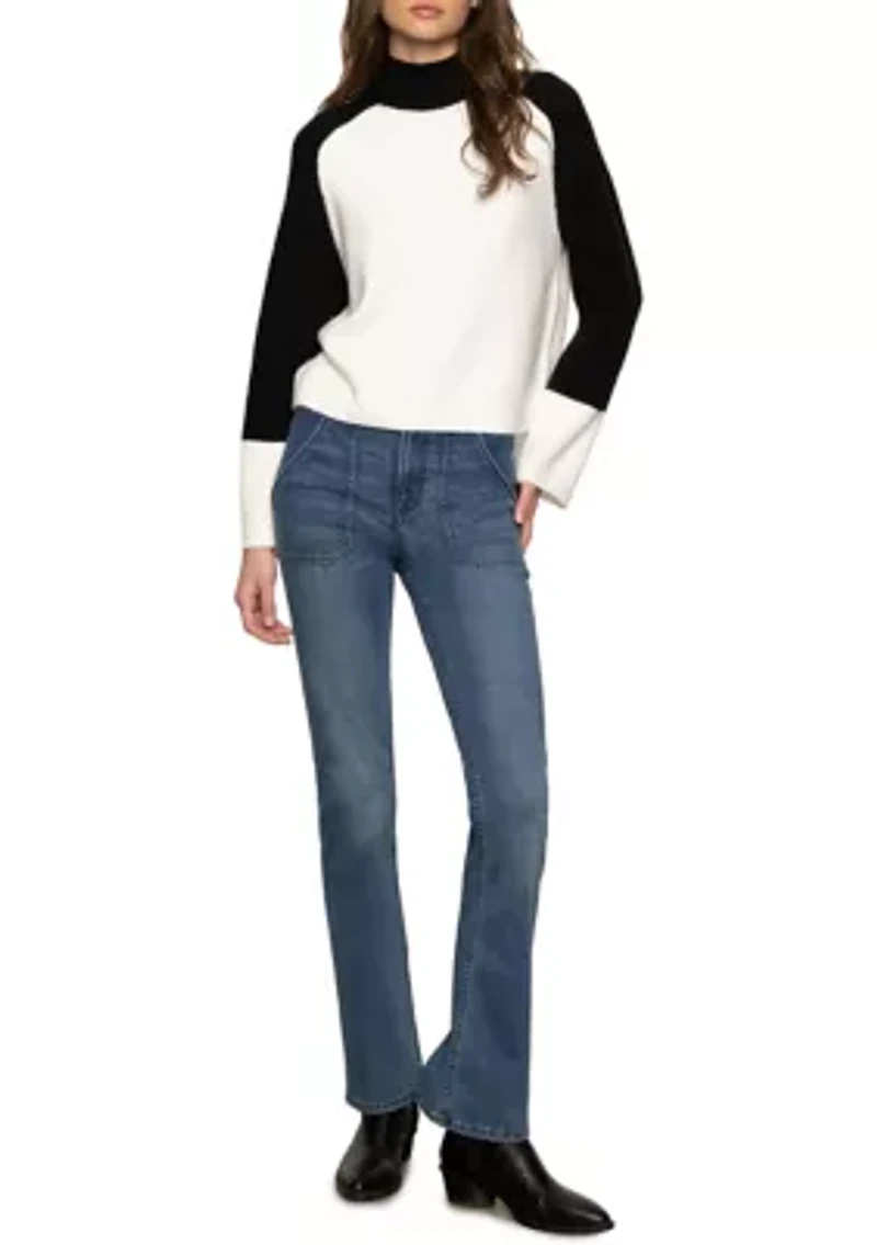 Women's Long Sleeve Two-Tone Mock Neck Downtown Sweater