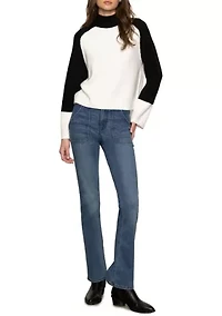Women's Long Sleeve Two-Tone Mock Neck Downtown Sweater