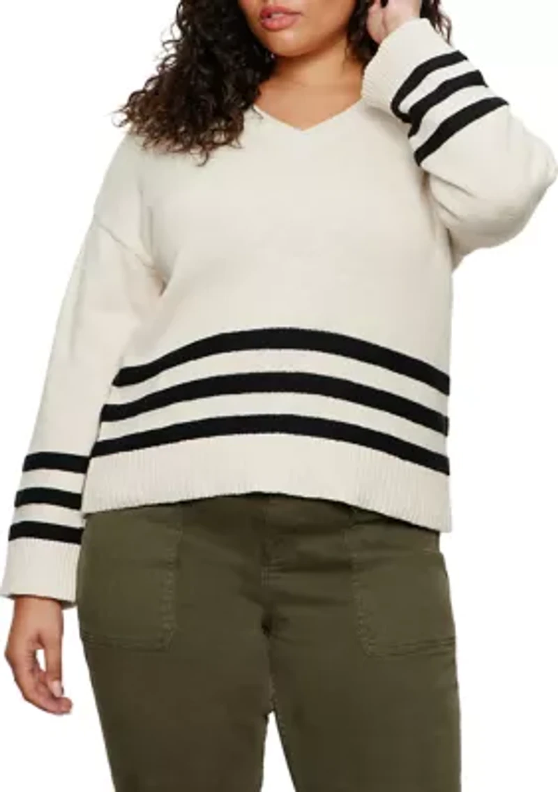 Plus Classic Striped V-Neck Sweater