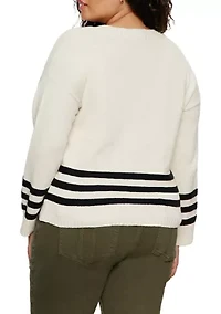 Plus Classic Striped  V-Neck Sweater