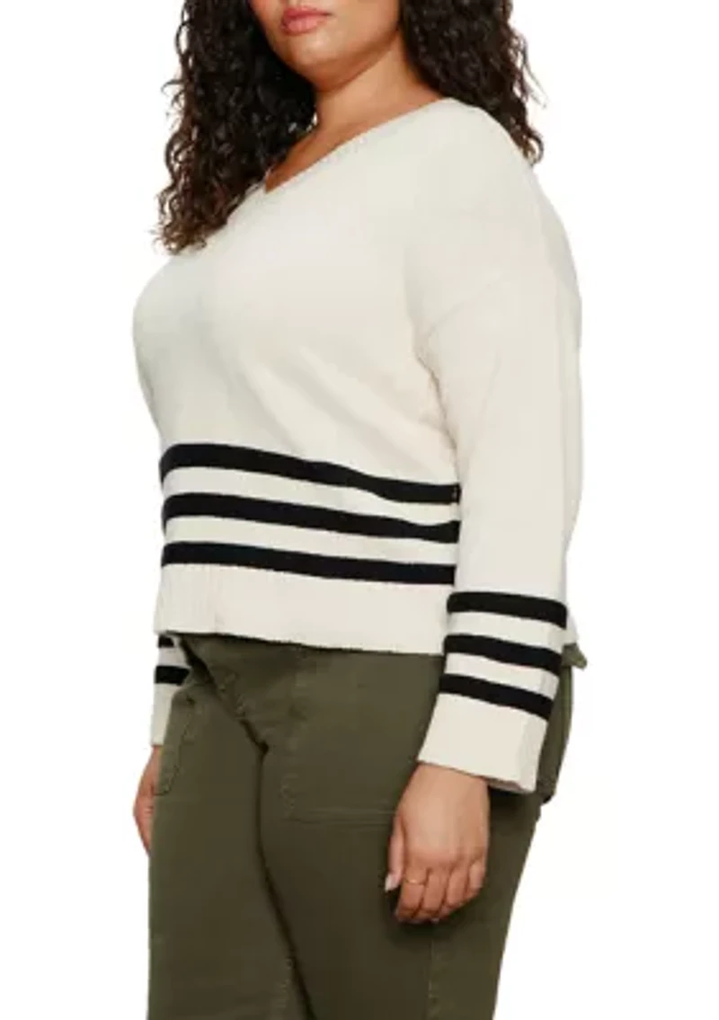 Plus Classic Striped V-Neck Sweater