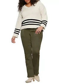 Plus Classic Striped  V-Neck Sweater