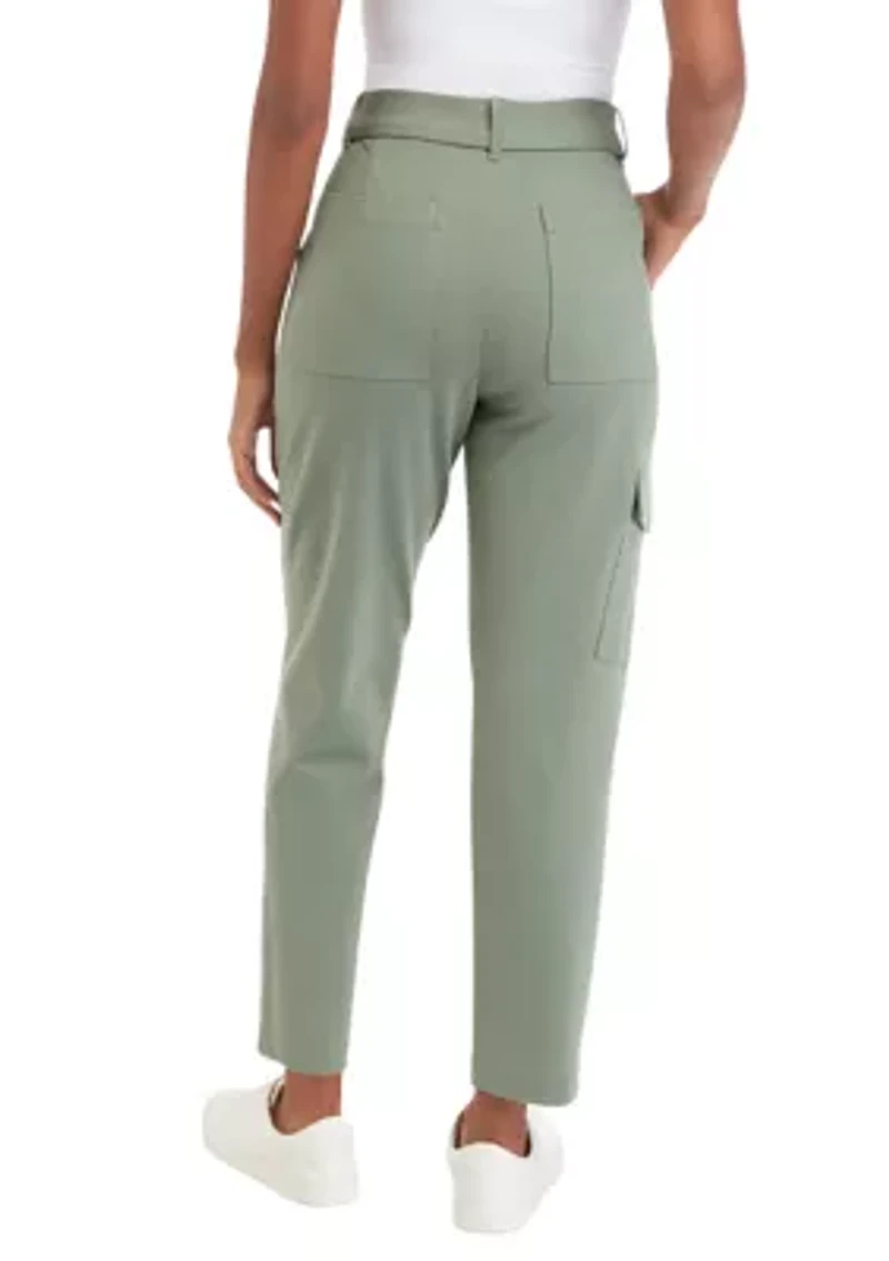 Women's High Rise Belted Straight Ankle Pants