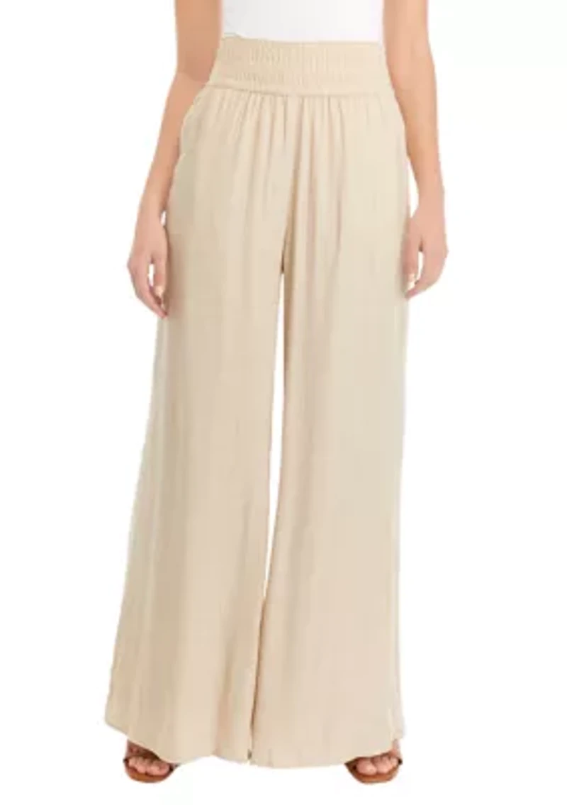 Women's Linen Like Smocked Waist Swing Pants