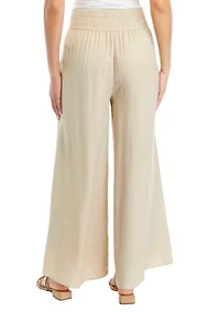 Petite Linen Like Smock Waist Wide Leg Pants