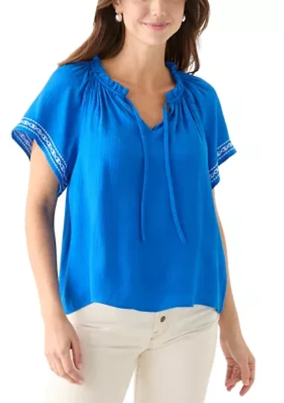 Women's Embroidered Flutter Sleeve Blouse