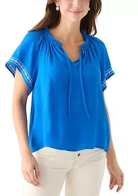 Women's Embroidered Flutter Sleeve Blouse