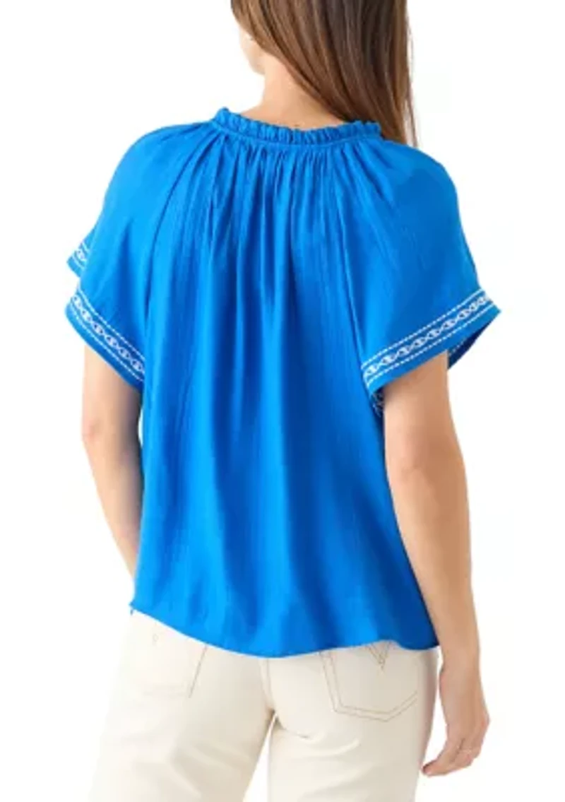 Women's Embroidered Flutter Sleeve Blouse