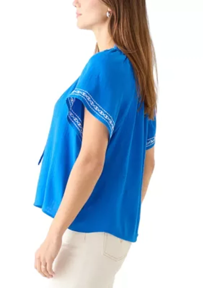 Women's Embroidered Flutter Sleeve Blouse