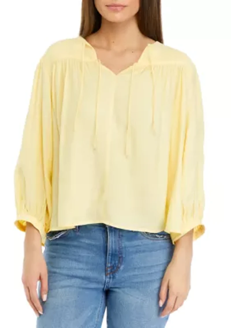 Petite Linen Like Peasant Blouse