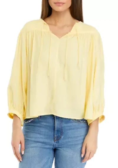 Petite Linen Like Peasant Blouse
