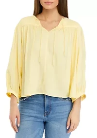 Petite Linen Like Peasant Blouse