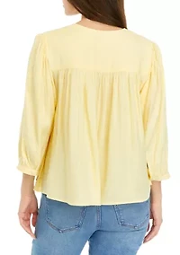 Petite Linen Like Peasant Blouse