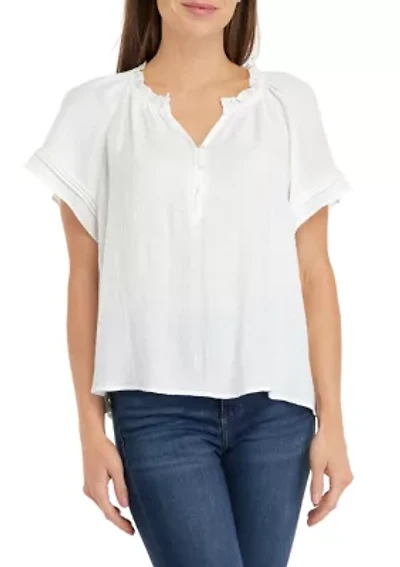 Petite Linen Like Peasant Top