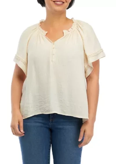 Petite Linen Like Peasant Top