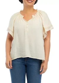 Petite Linen Like Peasant Top