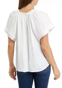 Petite Linen Like Peasant Top