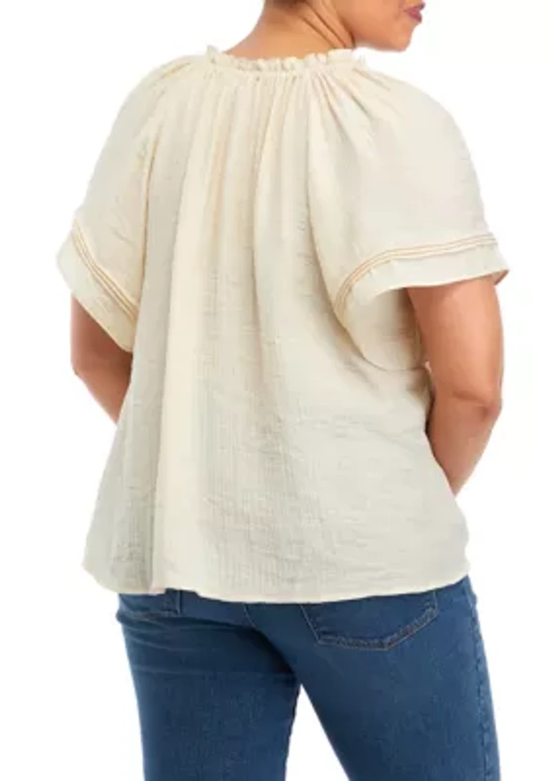 Petite Linen Like Peasant Top